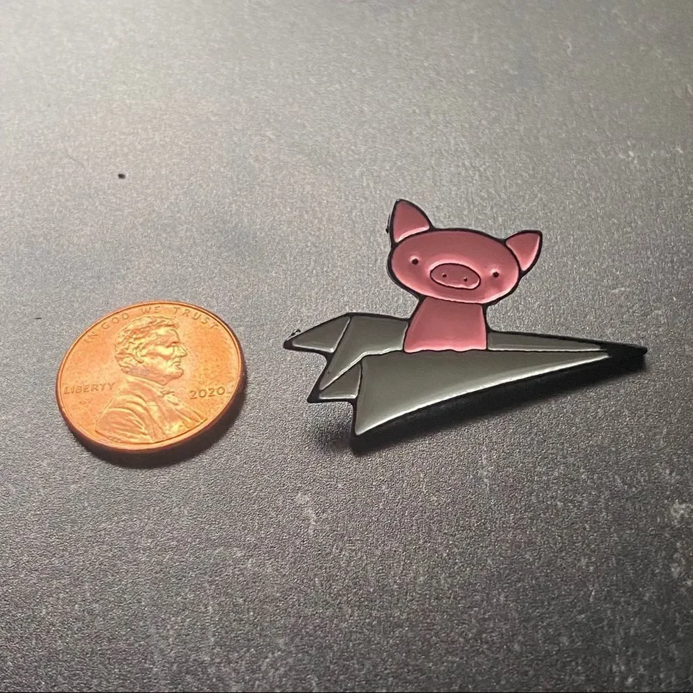Paper Plane Piggy Grey Enamel Pin/ Brooch Lapel